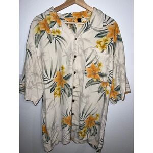Eagle Dry Goods Co Silk Hawaiian Shirt Mens XL Cream Floral Signature Series EX